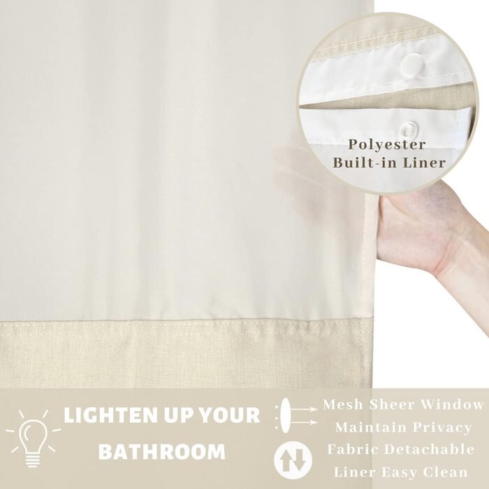 Тканинна шторка для душу з магнітними кріпленнями Snap Liner, 180x200 см (світло-бежева)