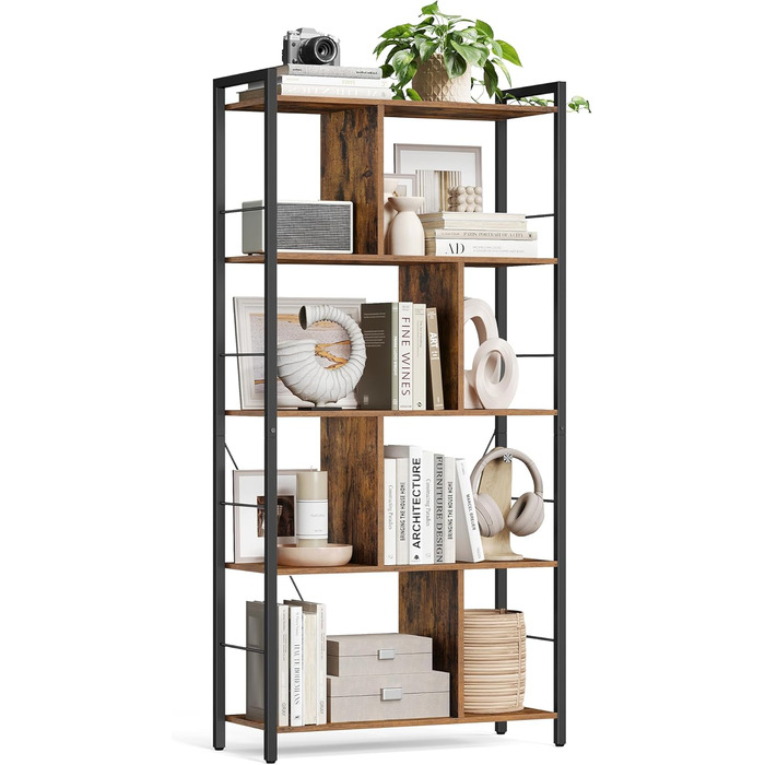 Стелаж VASAGLE з 5 полицями, для дому, офісу, вітальні, спальні, home office, індустріальний дизайн, vintage brown-black