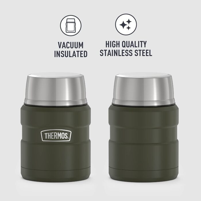 Термос SK3000AGTRI4 King Food Jar зі складною ложкою, нержавіюча сталь, армійський Зелений армійський зелений