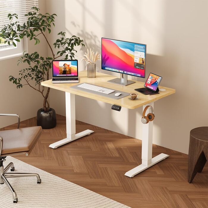 Регульований стіл JUMMICO Standing Desk: електричний, з пам'яттю, 160x70 см, білий (бежева вставка)