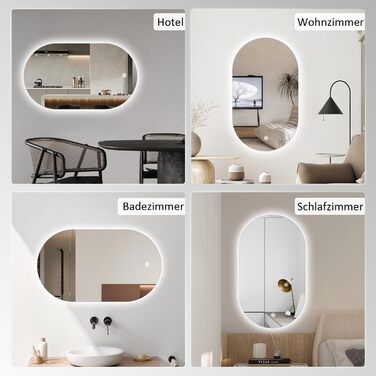 Дзеркало для ванної кімнати з LED-підсвічуванням 40x60 см, 3 кольори світла, сенсорне керування, IP67, енергозберігаюче, для ванної та вітальні