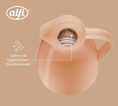 Термос Alfi ECO 1.0л з термоізоляційним скляним вкладишем, пластиковий корпус, кришка з кнопкою, зручний для наливання однією рукою, для кави та чаю, BPA-free (Абрикосовий)