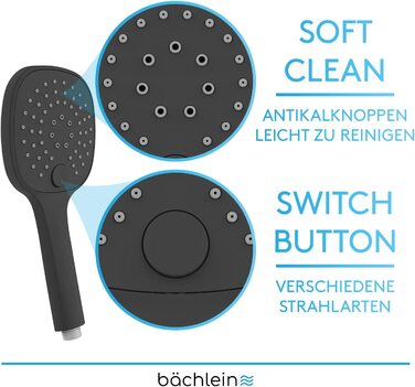 Універсальний душ Bchlein-Насадка для душу з 3 типами струменя, легко замінна зручною кнопкою-хромована кругла насадка для душу-Ручний душ стандартного розміру G 1/2 (Матовий Чорний Кут)