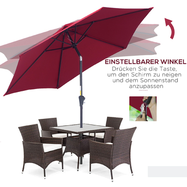 Парасолька Outsunny Archiculated Parasol Garden Parasol Market з ручною рукояткою Alu 2,6 м Діаметр 180 г/м² Поліестер червоний, ідеально підходить для саду та патіо
