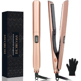 Випрямляч для завивки та випрямлення волосся 2 в 1 SWORCHI Hair Straightener Плойка Керамічний праску для волосся на довге коротке волосся, дорожній випрямляч з РК-дисплеєм, регульована температура 120C-230C рожевий