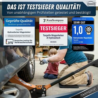 Гідравлічний домкрат Tarpofix® для автомобілів (3т, 85-475мм), низькопрофільний, помаранчевий - Преміум якість