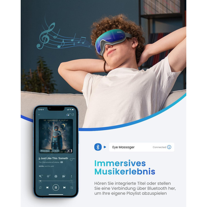 Масажер для очей RENPHO Eyeris 1 з підігрівом, вібрацією та Bluetooth, акумуляторний, для сухих очей