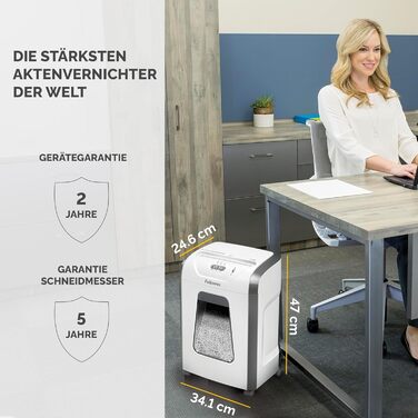 Fellowes Powershred 15C: Офісний шредер для дому, 15 аркушів, 19л контейнер, P4, білий
