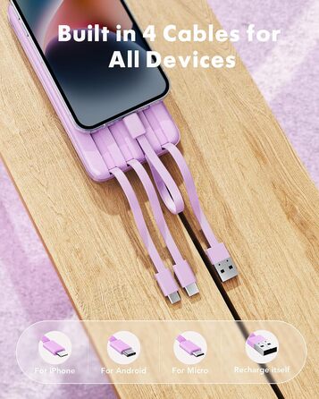 МАг, USB C, 4 кабелі, LED-дисплей, 6 виходів, сумісний з iPhone/Huawei/Samsung, 10000