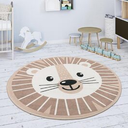 Дитячий килимок Килимок круглий Ігровий килимок для дитячої кімнати Нековзний сучасний мотив лева Бежевий білий, Розмір 80 см Круглий