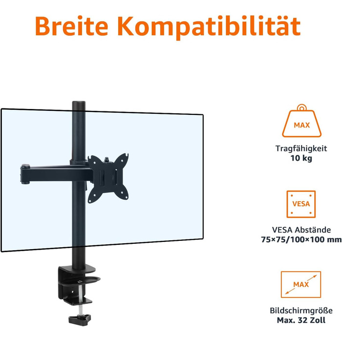 Кріплення для двох моніторів Amazon Basics - газoрeгульований кріплення, регульований, для моніторів до 27 дюймів, чорний