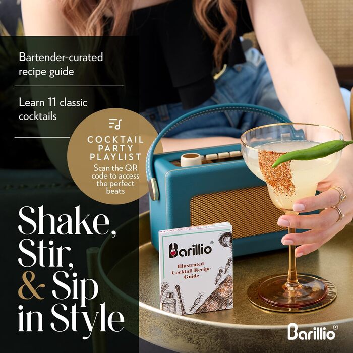 Набір бармена Barillio Gold Mixology – 8 предметів з нержавіючої сталі, включає шейкер, міклер, мохіто-толкуш та аксесуари для приготування коктейлів