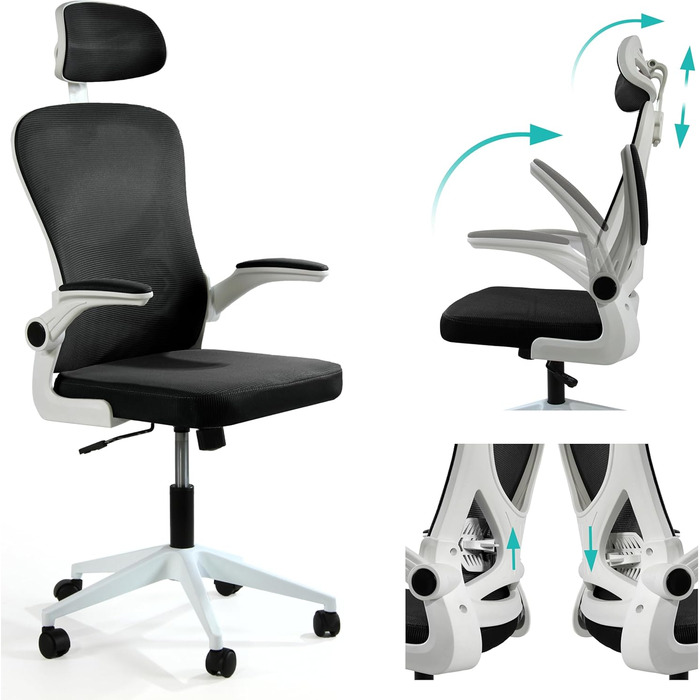 Офісне крісло Sesto Senso чорного кольору, ергономічне з підтримкою попереку та відкидними підлокітниками, крісло для керівника, регульована підголовник, чорний