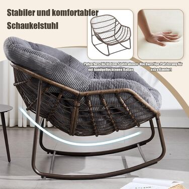 Крісло-гойдалка LIFEISLE з ротангу, для вітальні, балкону, саду, внутрішнє та зовнішнє використання, крісло-яйце, Cord White (тканина Cord, сірий)