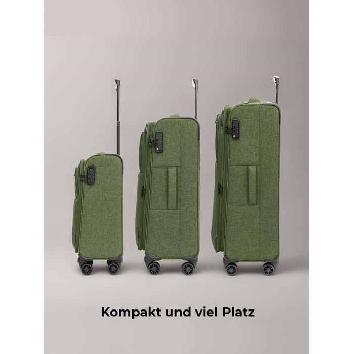 Набір валіз REDOLZ 3 шт. для жінок та чоловіків | Легкі та стійкі дорожні валізи з високоякісним softcase, 4 подвійні колеса, TSA-замок, розширювані (Essentials 12) Оливковий колір