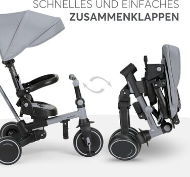 KikkaBoo Триколісний велосипед 8-в-1 з ручкою для батьків Aluma (Сірий) від 1 року. Дитячий велосипед з поворотним сидінням, ремені безпеки, алюмінієва рама