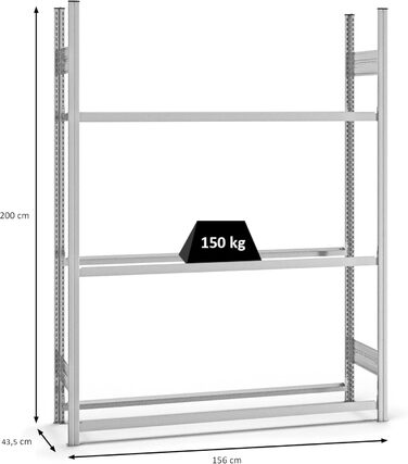 Регало для шин PROREGAL: міцна металева полиця для гаража, 200x100x40 см, 3 рівня, вантажопідйомність 150 кг, оцинкована
