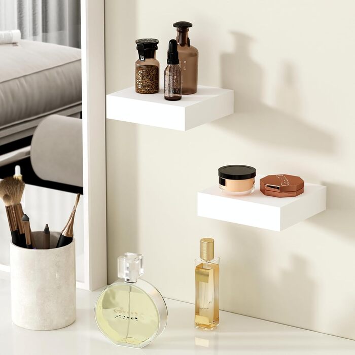 Полиці настінні BAMEOS, комплект 2 шт., 60 см, білі, для ванної, кухні, вітальні, спальні (15x14.5 см) - декор для стін