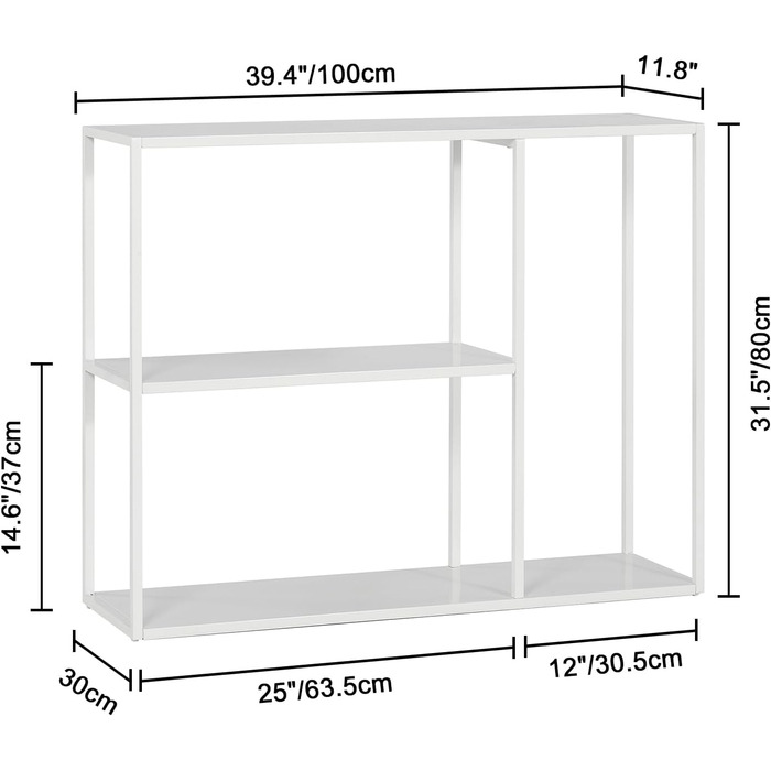 Консольний столик HDANI, Журнальний столик, 3 полиці, Метал, Вітальня/Передпокій, 1003080см, Білий
