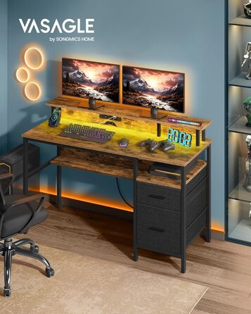 Ігровий стіл VASAGLE з LED підсвіткою та вбудованою розеткою, модель LWD094K02
