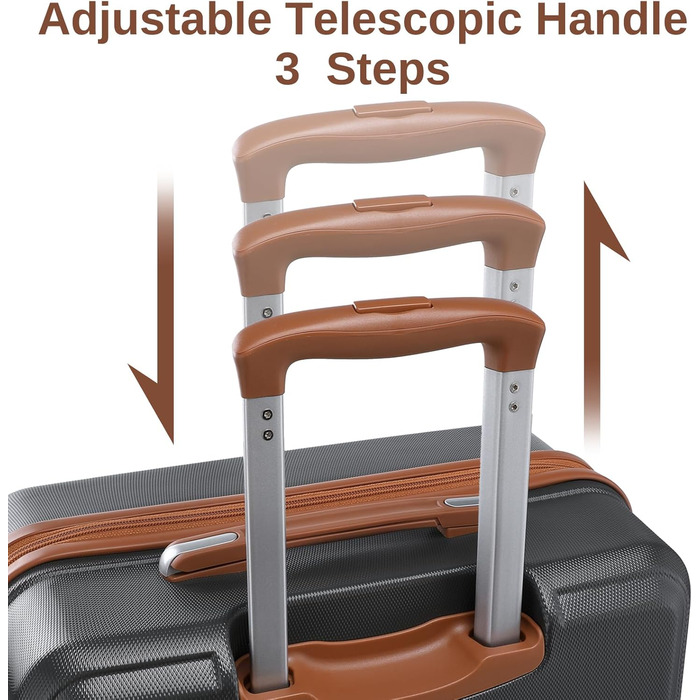 Набір валіз KONO 6 частин: велика валіза, середній, маленький, beauty case, сумка для ручної поклажі, косметичка (сірий/коричневий)