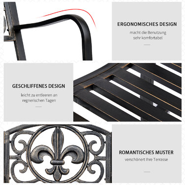 Крісло-гойдалка для саду, антикварний садовий стілець-гойдалка з металу та бронзи, розміри: 60 см (ширина) x 73 см (глибина) x 85 см (висота)