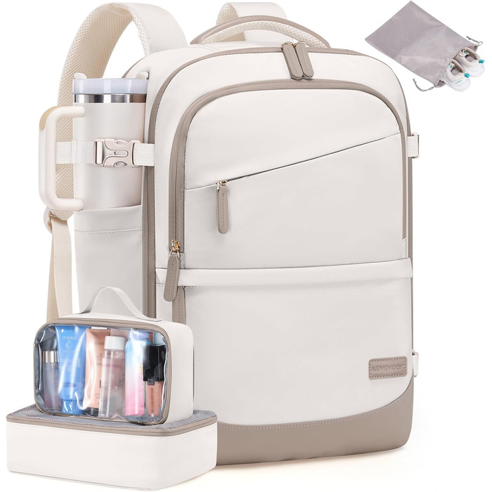 Рюкзак для ручної поклажі LOVEVOOK 40L, рюкзак для подорожей для жінок, з відділенням для мокрого та сухого, 45x36x20 см, для ноутбука, ручної поклажі, 18 дюймів (Бежевий хакі)