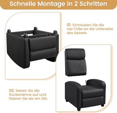 Крісло-релакс Yaheetech з регульованим нахилом, чорне, для вітальні, спальні, домашнього кінотеатру, штучна шкіра