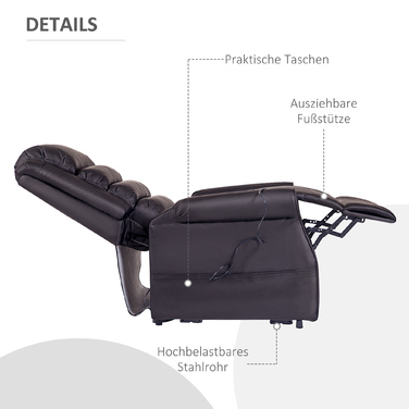 Крісло-масажер HOMCOM з підйомним механізмом, крісло для відпочинку з підйомним механізмом, з пультом дистанційного керування, коричневе