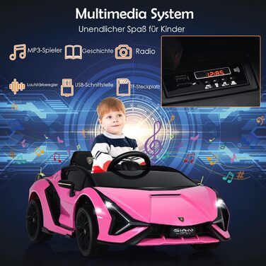 Дитячий електромобіль Lamborghini 12V COSTWAY з пультом, MP3, музикою, LED-фарами, рожевий, для дітей 3-8 років