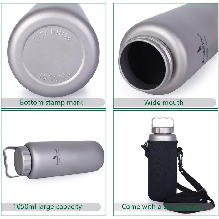 Фляга для води iBasingo 1050 мл, титанова, спортивна, для туризму та кемпінгу, з широким горлом, без витоку, Ti3005D/Ti3006d
