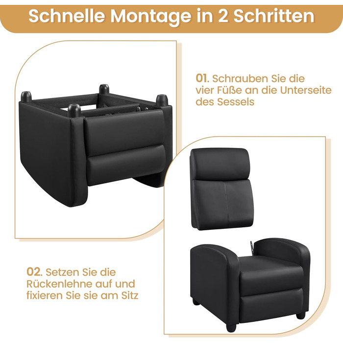 Крісло-релакс Yaheetech з регульованим нахилом, чорне, для вітальні, спальні, домашнього кінотеатру, штучна шкіра