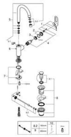 Змішувач для умивальника GROHE QUICKFIX Start Loop (водозберігаюча система, швидка установка, гнучкі з'єднувальні шланги, довговічний), 23349000 (хром, розмір L)