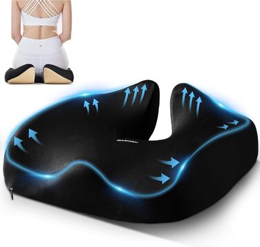 Ортопедична подушка для сидіння на офісне крісло: підтримка попереку, Memory Foam, для спини, чорна