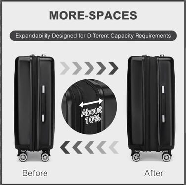 Чемодан KONO Handgepäck Trolley, 55x39x20 см, розширюваний, 37 л, з TSA-замком, 4 колеса (Чорний, L 65 см)