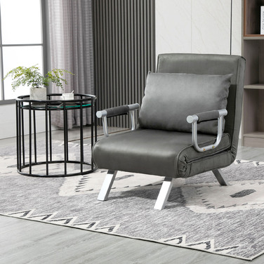 HOMCOM Диван-ліжко 3-в-1 Крісло-ліжко Гостьове ліжко Розкладний матрац Chaise Longue 65x69x80см Штучна Шкіра Сірий