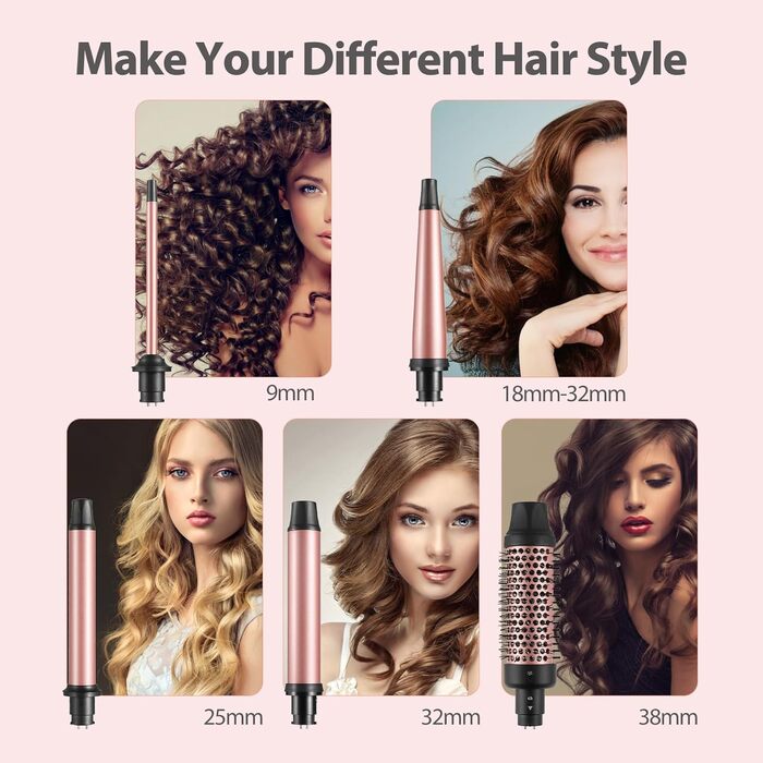 Локкенштаб 5 в 1 Haglater: Керамічний локкенштаб з насадками для великих та маленьких локонів (9-38 мм)