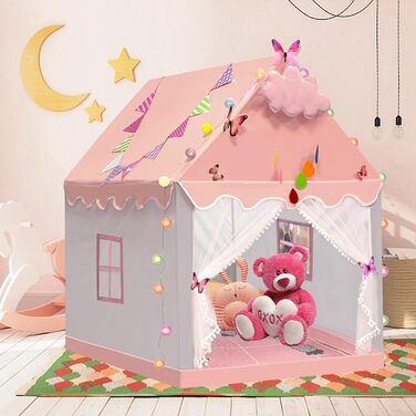 Дитячий намет критий з Starlights & Mat, великий ігровий намет 130x120x100см (рожевий і сірий)