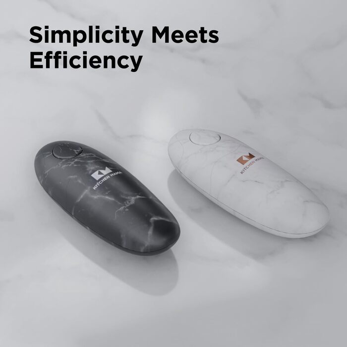 Електричний відкривач консерв Kitchen Mama 2.0: автоматичний, бездротовий, з гладкою кромкою, для безпечного відкривання, працює від батарейок (мармуровий чорний)