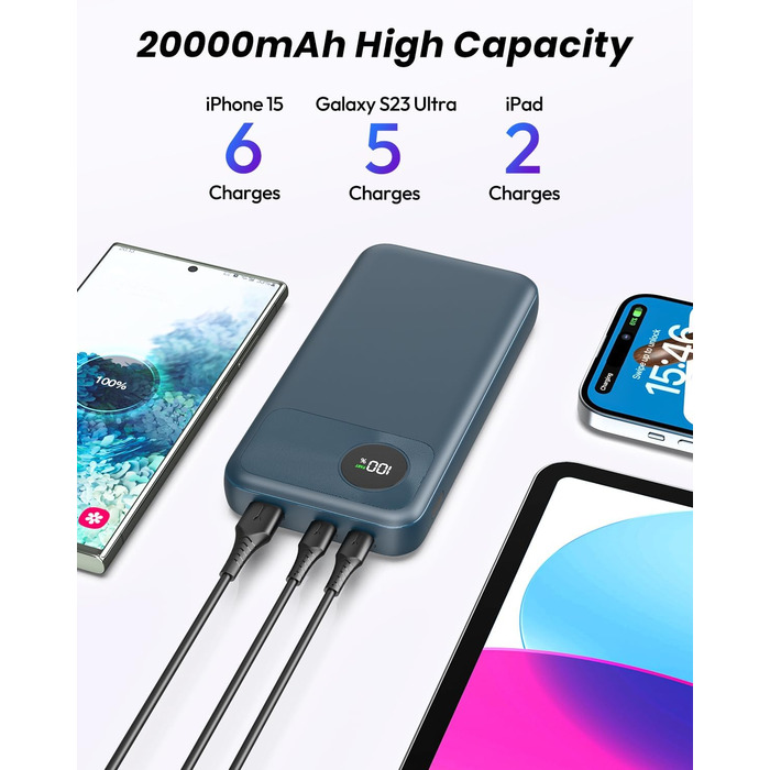 МАг, 22,5 Вт, USB-C PD3.0 QC4.0, зовнішній зарядний пристрій для iPhone та смартфонів, 20000