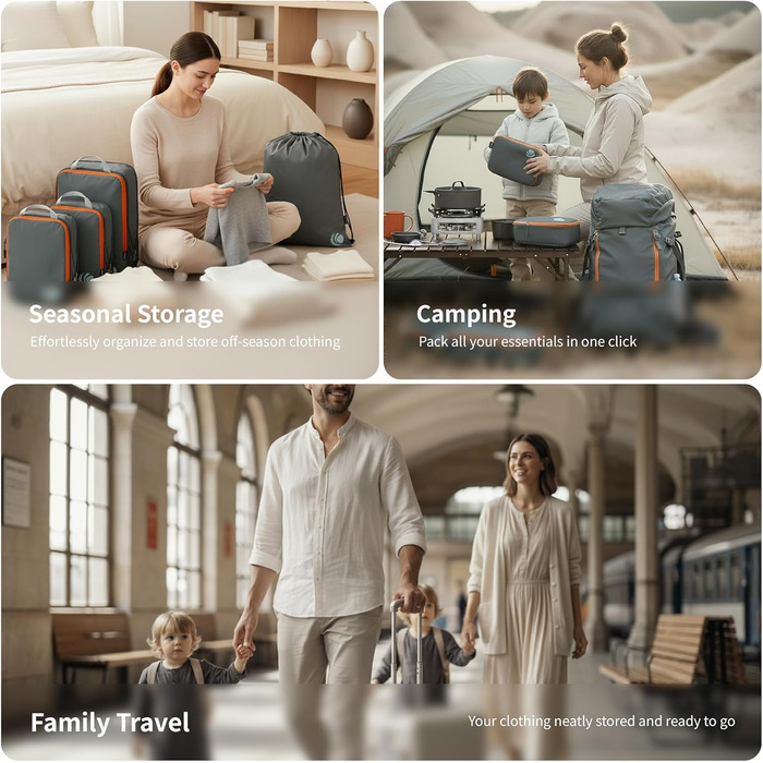 Набір компресійних органайзерів для одягу Cipway для подорожей, вакуумні пакувальні куби для валізи та рюкзака, сірий, 5 шт.