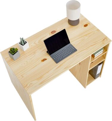 Письмовий стіл IDIMEX Liam, красивий комп'ютерний стіл з полицею, практичний офісний стіл з 2 регульованими полицями, позачасовий робочий стіл з натурального масиву сосни