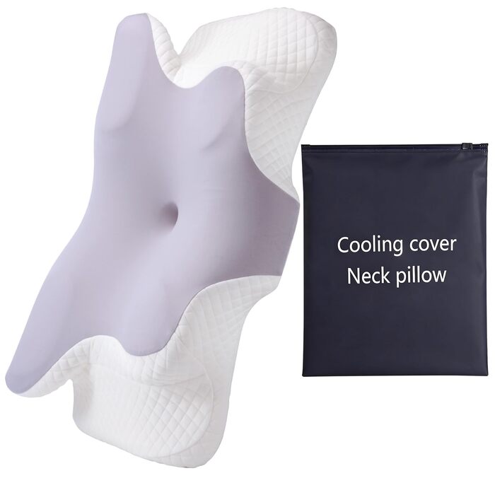 Ортопедична подушка для шиї з піною Memory Foam, ергономічна для тих, хто спить на боці, для комфорту при болях у шиї та плечах, сірий колір.