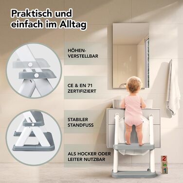 Дитячий унітаз-сходи KidzCorner з регульованою висотою, складаний, для привчання до горщика та як підніжка