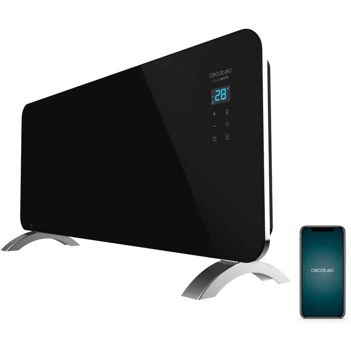 Конвектор електричний Cecotec Ready Warm 6770 Crystal Connection, 2000 Вт, WiFi, термостат, таймер, для ванної кімнати (IP24), чорний