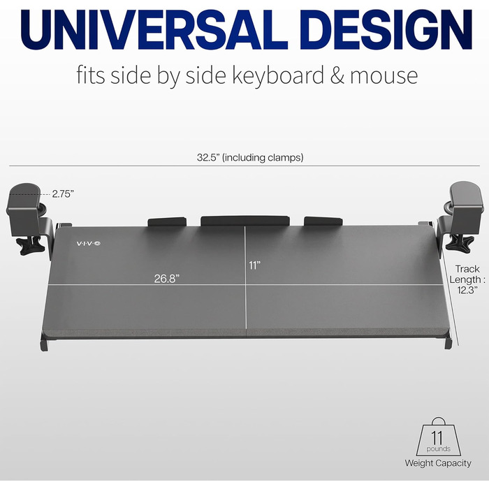 Висувна платформа для клавіатури VIVO, 69x28 см, біла, MOUNT-KB05W