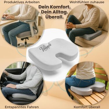 Гелеве сидіння з піною Memory Foam, сертифіковане IGR – ергономічне, знімає напругу, для спини – для офісу, авто, дому (сірий)