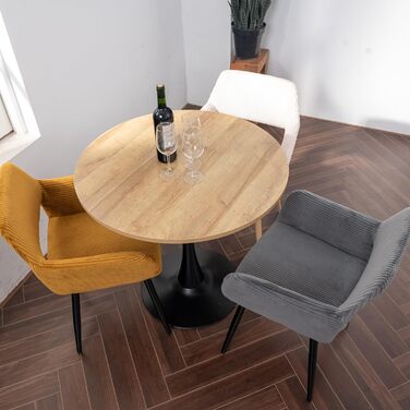 Круглий обідній стіл Cosy - 80x80x75 см, дуб + чорний, для кухні, вітальні, офісу