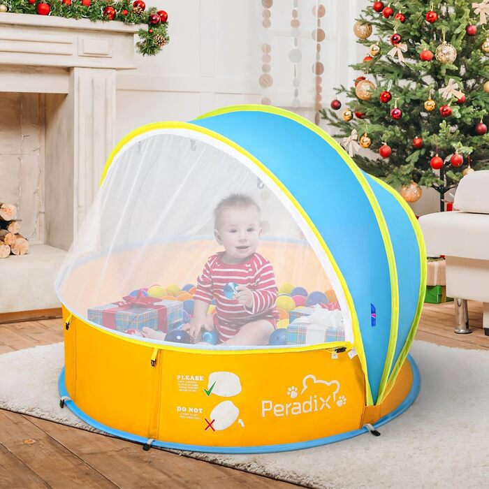 Дитяче басейн-тент Peradix 4-в-1 з UV захистом, басейн з кульками, москітна сітка, ігровий намет для дітей, літній басейн для ігор (блакитно-жовтий)