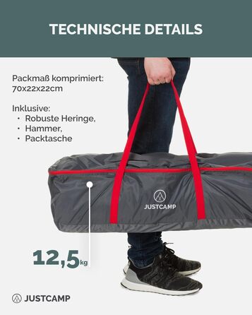 Намет Bell Tipi JUSTCAMP для сімей та груп 8 осіб, сірий - водонепроникний (3000 мм), висока стеля